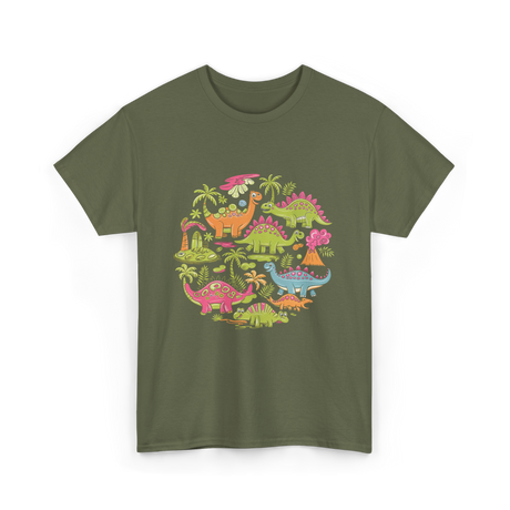 Cute Dinosaurs Dino Collection T-Shirt - Military Green