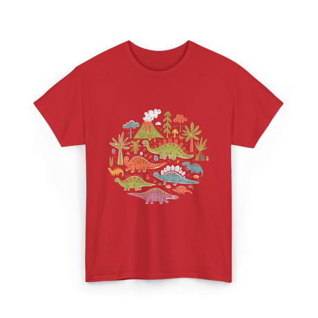 Cute Dinosaurs Dino Collection T-Shirt - Red