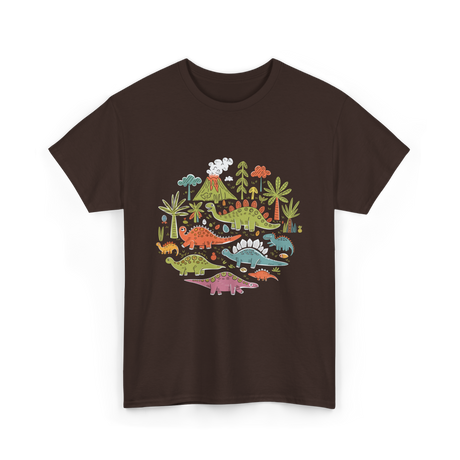 Cute Dinosaurs Dino Collection T-Shirt - Dark Chocolate