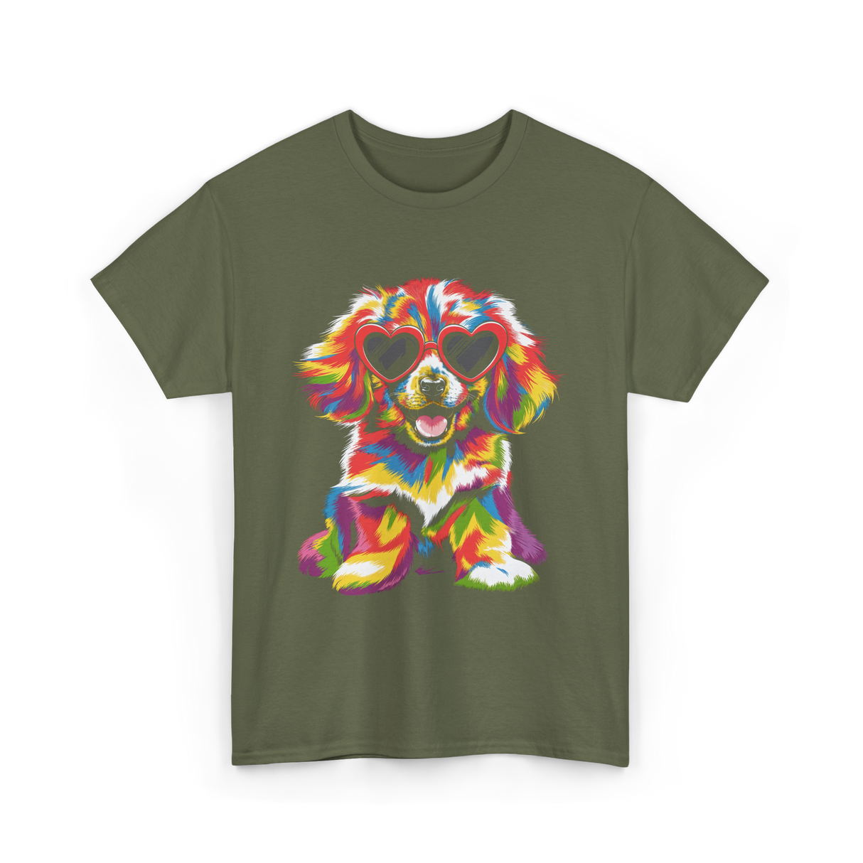 Cute Dog Wearing Glasses Dog T-Shirt - Military Green