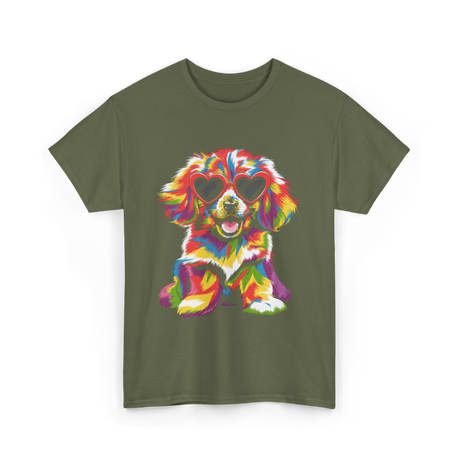 Cute Dog Wearing Glasses Dog T-Shirt - Military Green