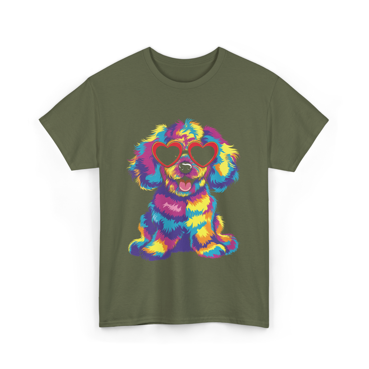 Cute Dog Wearing Glasses Dog T-Shirt - Military Green