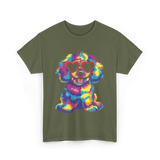 Cute Dog Wearing Glasses Dog T-Shirt - Military Green