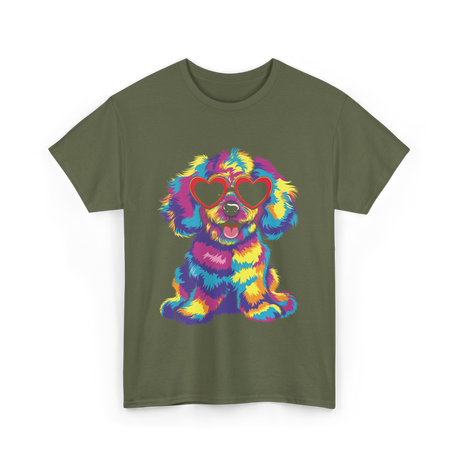 Cute Dog Wearing Glasses Dog T-Shirt - Military Green