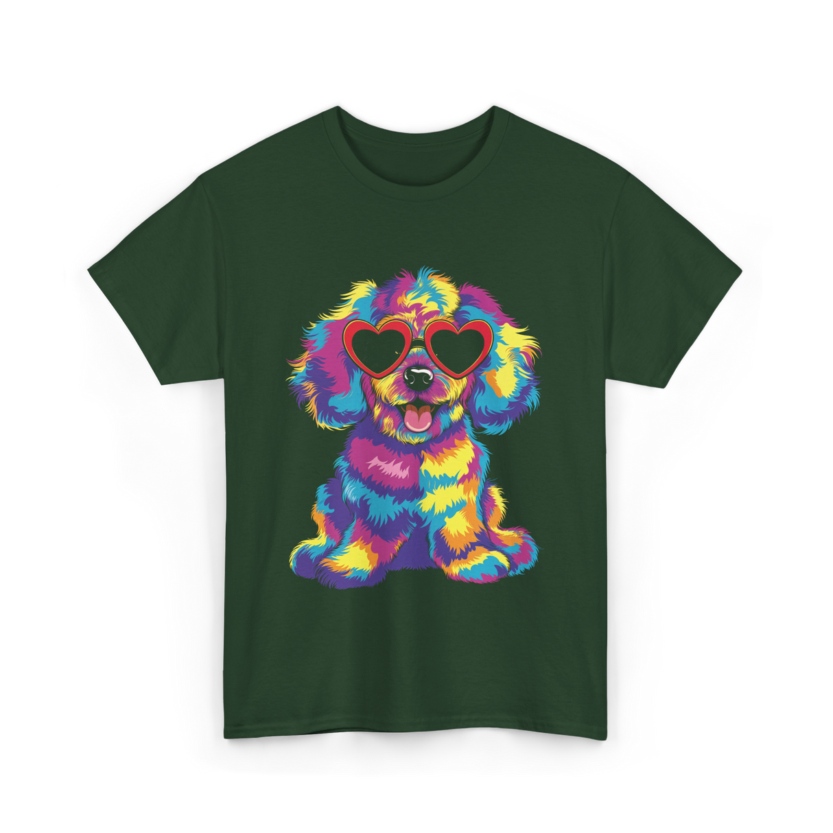 Cute Dog Wearing Glasses Dog T-Shirt - Forest Green