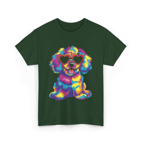 Cute Dog Wearing Glasses Dog T-Shirt - Forest Green