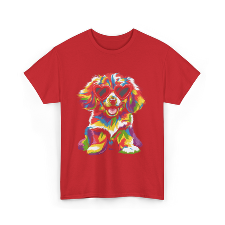 Cute Dog Wearing Glasses Dog T-Shirt - Red