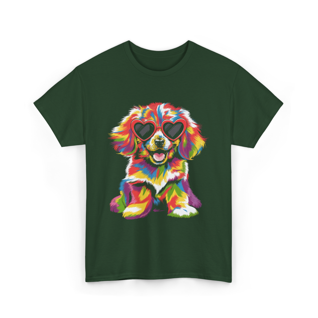 Cute Dog Wearing Glasses Dog T-Shirt - Forest Green