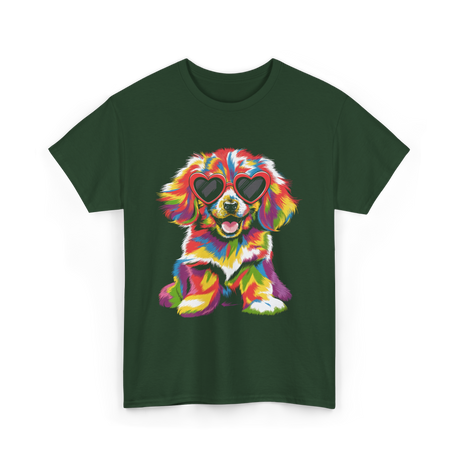 Cute Dog Wearing Glasses Dog T-Shirt - Forest Green