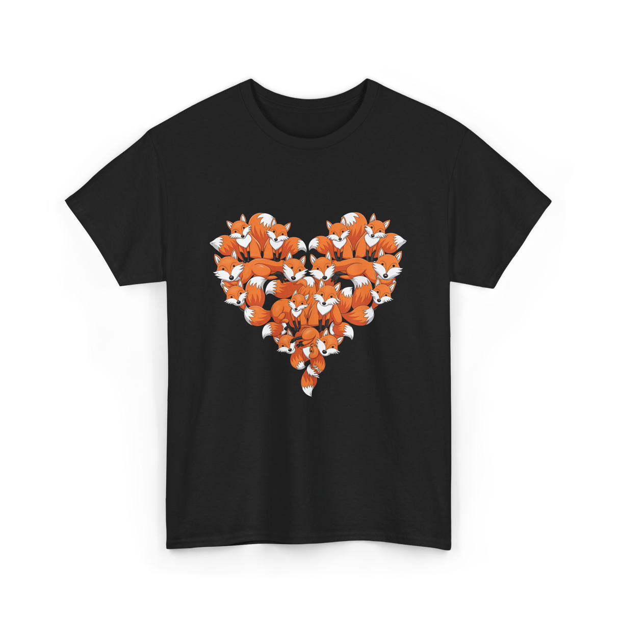 Cute Fox Heart Fox T-Shirt - Black