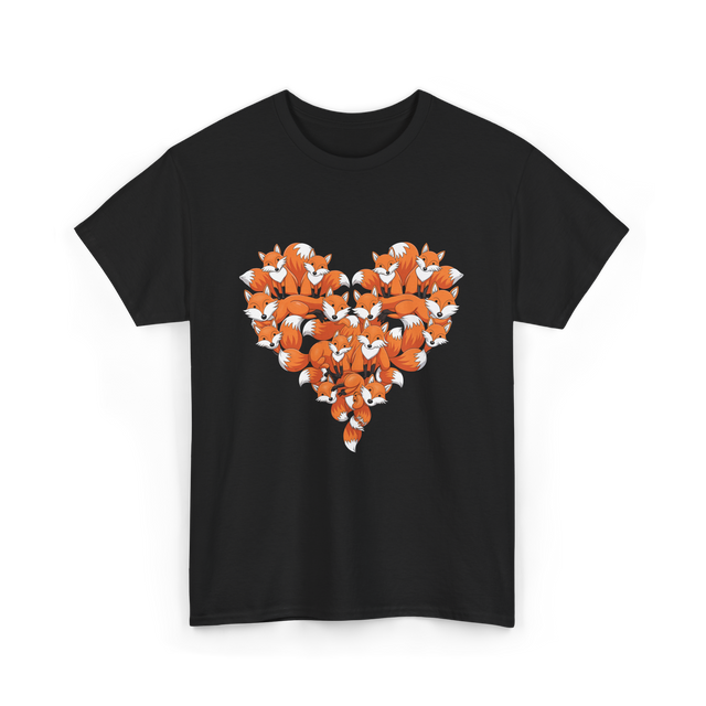 Cute Fox Heart Fox T-Shirt - Black