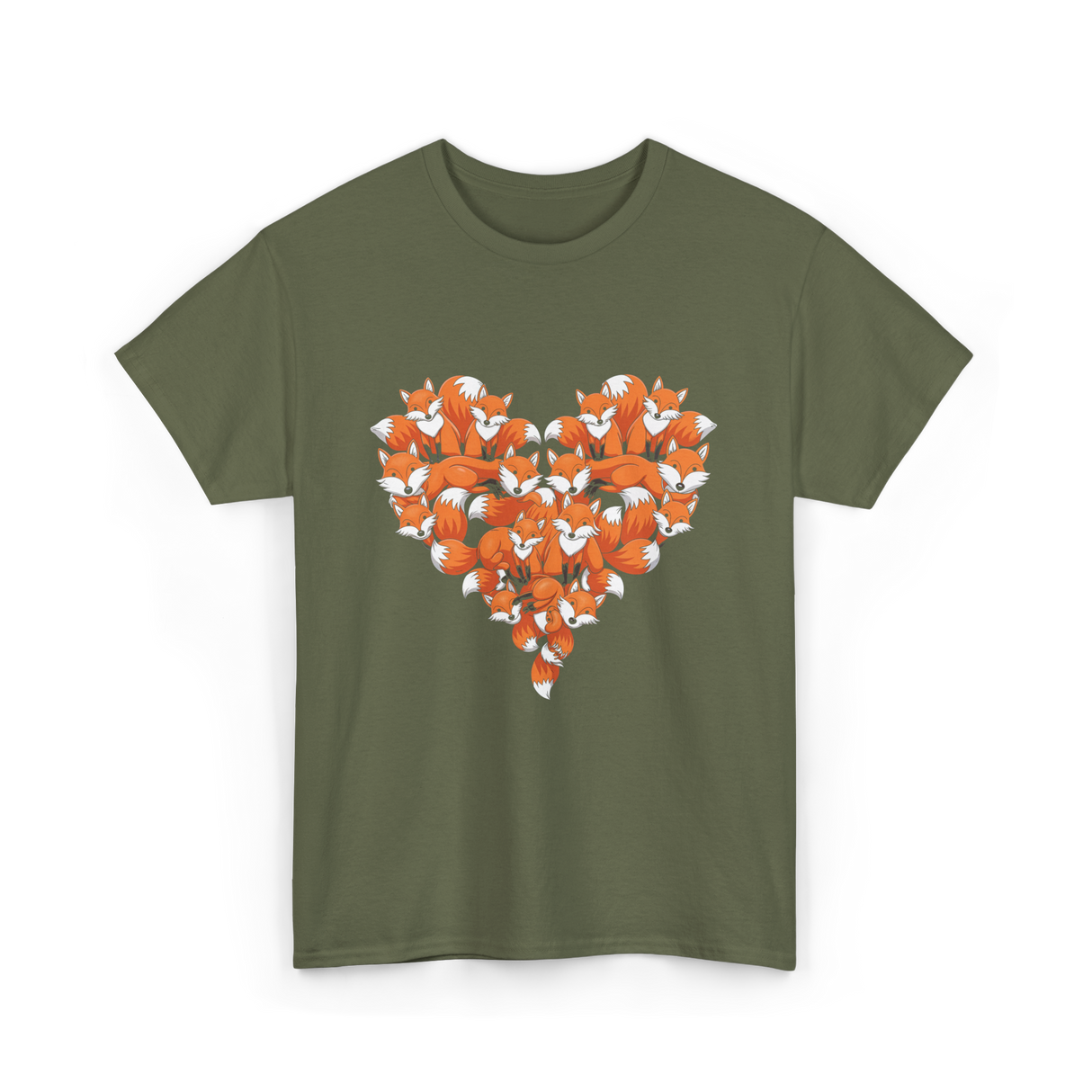 Cute Fox Heart Fox T-Shirt - Military Green