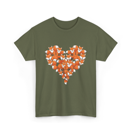 Cute Fox Heart Fox T-Shirt - Military Green