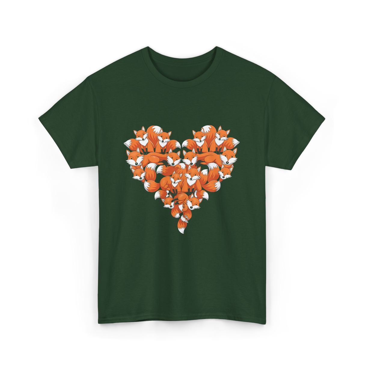 Cute Fox Heart Fox T-Shirt - Forest Green