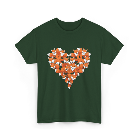 Cute Fox Heart Fox T-Shirt - Forest Green