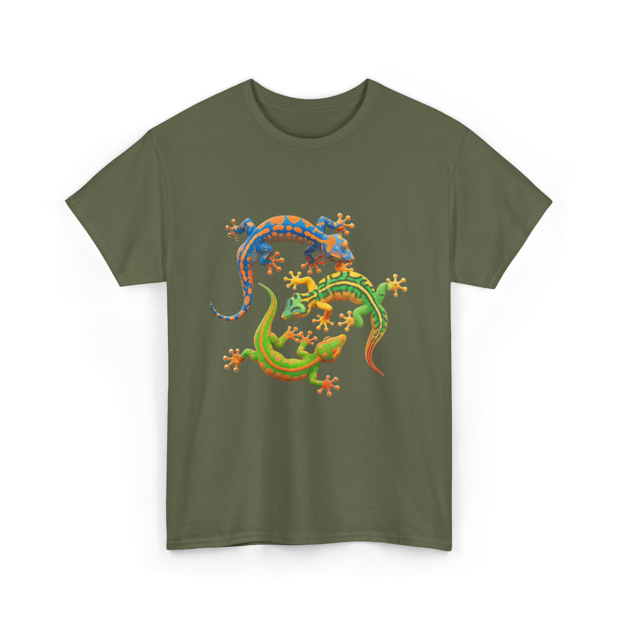 Cute Gecko Wildlife Lizard T-Shirt - Military Green