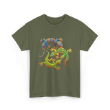 Cute Gecko Wildlife Lizard T-Shirt - Military Green