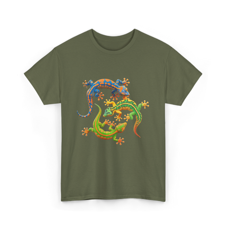 Cute Gecko Wildlife Lizard T-Shirt - Military Green