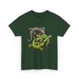 Cute Gecko Wildlife Lizard T-Shirt - Forest Green