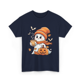 Cute Ghost Halloween Pumpkin Coffee T-Shirt - Navy