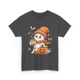 Cute Ghost Halloween Pumpkin Coffee T-Shirt - Dark Heather