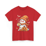 Cute Ghost Halloween Pumpkin Coffee T-Shirt - Red