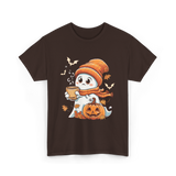 Cute Ghost Halloween Pumpkin Coffee T-Shirt - Dark Chocolate