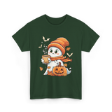 Cute Ghost Halloween Pumpkin Coffee T-Shirt - Forest Green