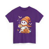 Cute Ghost Halloween Pumpkin Coffee T-Shirt - Purple