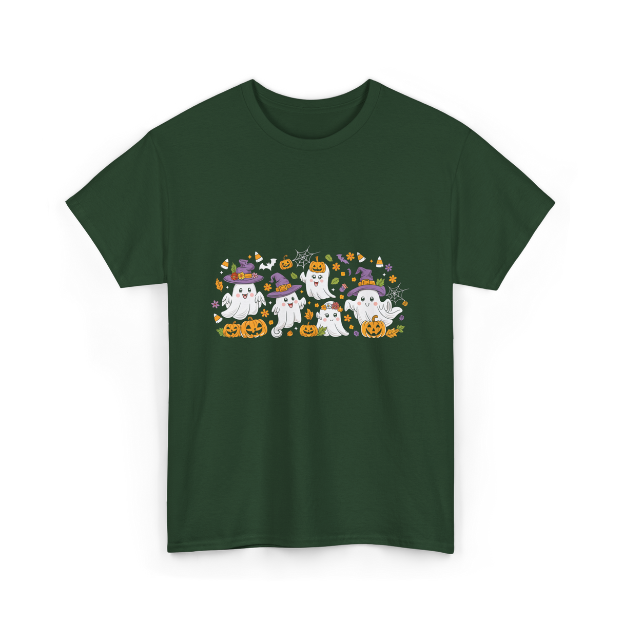 Cute Halloween Ghosts Halloween T-Shirt - Forest Green