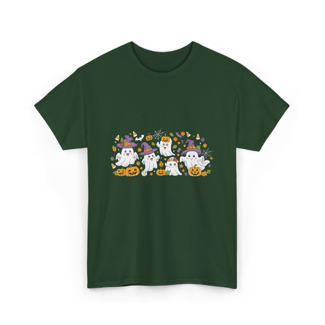 Cute Halloween Ghosts Halloween T-Shirt - Forest Green