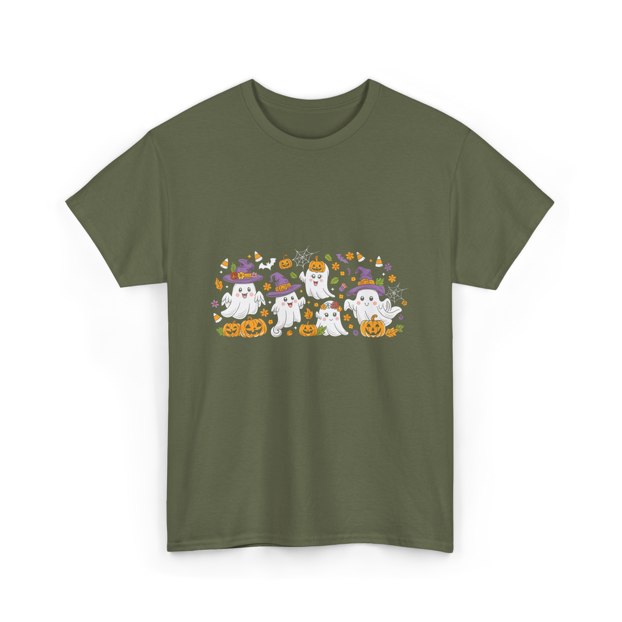 Cute Halloween Ghosts Halloween T-Shirt - Military Green