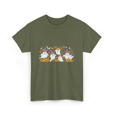 Cute Halloween Ghosts Halloween T-Shirt - Military Green