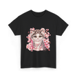 Cute Kitten Cherry Blossoms Cat T-Shirt - Black