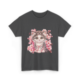 Cute Kitten Cherry Blossoms Cat T-Shirt - Dark Heather