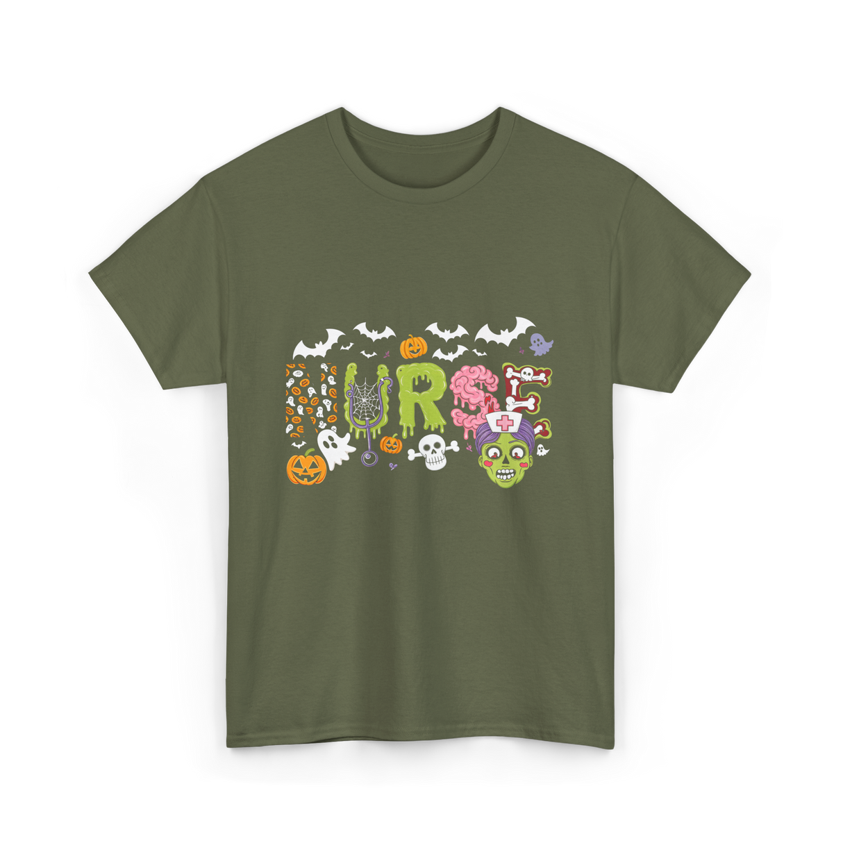 Cute Nurse Halloween Zombie Nurse T-Shirt - Military Green