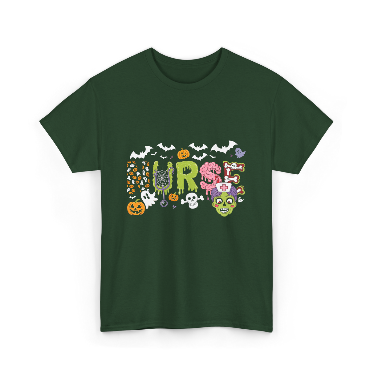 Cute Nurse Halloween Zombie Nurse T-Shirt - Forest Green