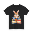 Cute Reading Bunny Books Reader T-Shirt - Black