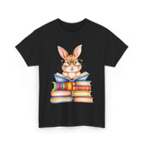 Cute Reading Bunny Books Reader T-Shirt - Black