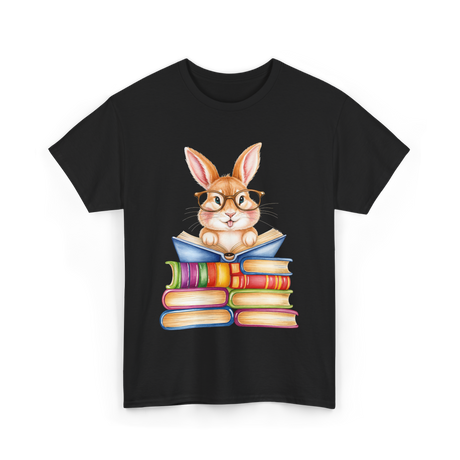 Cute Reading Bunny Books Reader T-Shirt - Black