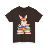 Cute Reading Bunny Books Reader T-Shirt - Dark Chocolate