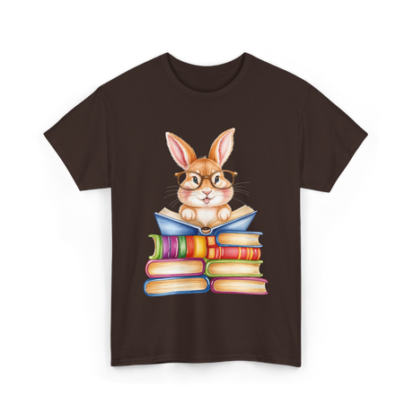 Cute Reading Bunny Books Reader T-Shirt - Dark Chocolate