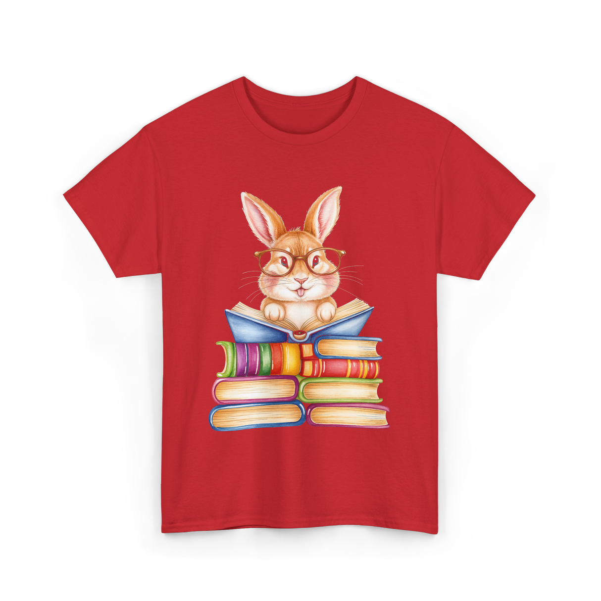 Cute Reading Bunny Books Reader T-Shirt - Red