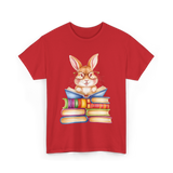 Cute Reading Bunny Books Reader T-Shirt - Red