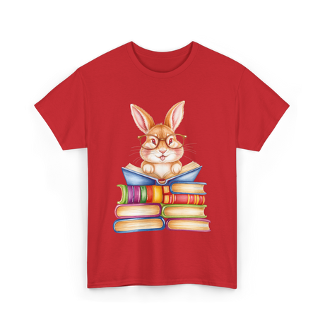 Cute Reading Bunny Books Reader T-Shirt - Red