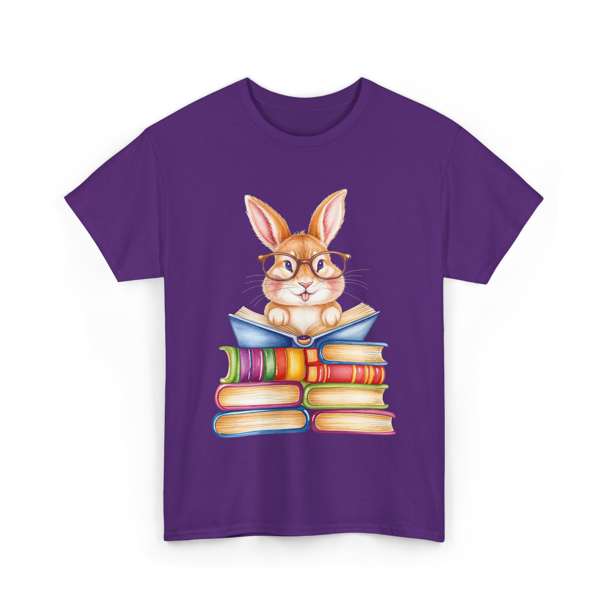 Cute Reading Bunny Books Reader T-Shirt - Purple