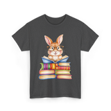 Cute Reading Bunny Books Reader T-Shirt - Dark Heather