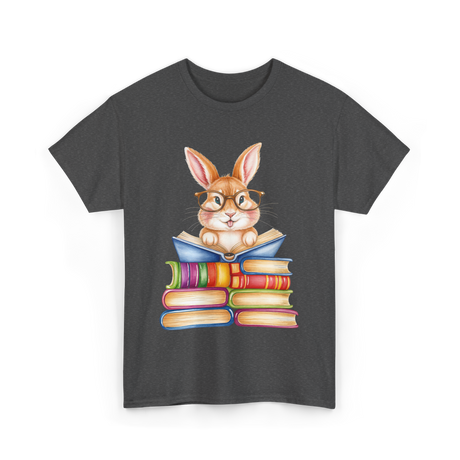 Cute Reading Bunny Books Reader T-Shirt - Dark Heather