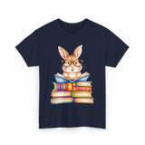 Cute Reading Bunny Books Reader T-Shirt - Navy