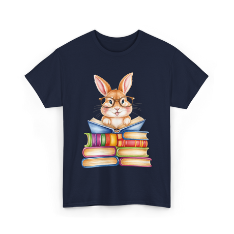 Cute Reading Bunny Books Reader T-Shirt - Navy